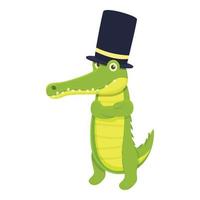 Top hat crocodile icon, cartoon style vector