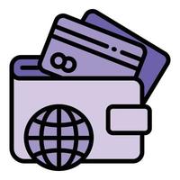 vector de contorno de icono de billetera en línea de crédito. banco de internet