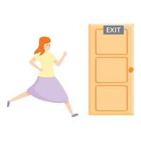 Exit door evacuation icon, cartoon style vector