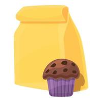 School breakfast cupcake icon, cartoon style vector