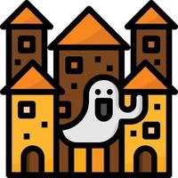 castillo fantasma casa huanted halloween - icono de contorno lleno vector