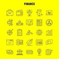 iconos de línea de finanzas establecidos para infografías kit de uxui móvil y diseño de impresión incluyen texto de pin de computadora investigación de búsqueda de finanzas conjunto de iconos de hombre de finanzas vector