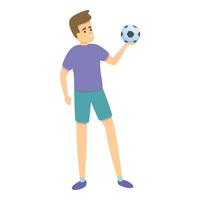 Kid tomar icono de balón de fútbol, estilo de dibujos animados vector