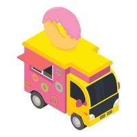 Donut truck icon, isometric style vector