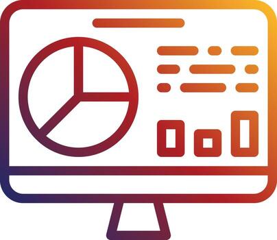 Analytics análisis gráfico de computadora estadística - icono de degradado vector