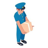 Postman parcel box delivery icon, isometric style vector