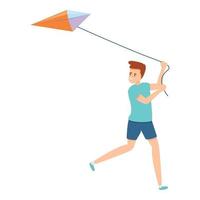 Active playing kite icon, cartoon style vector