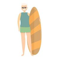 Grandfather surfing icon cartoon vector. Senior travel vector