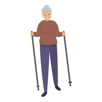 abuela, caminar nórdico, icono, caricatura, estilo vector