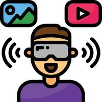 vr virtual reality avatar entertainment - filled outline icon vector