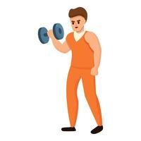 Prison man dumbbell icon, cartoon style vector