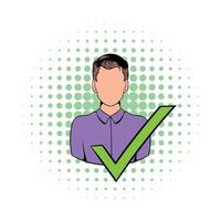 Businessman with a green tick icon, comics style vector