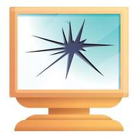 Broken computer monitor icon, cartoon style vector