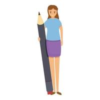 Girl pencil writing icon, cartoon style vector