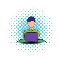 Businesswoman using laptop icon, comics style vector