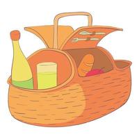 icono de cesta de picnic, dibujos animados y estilo plano vector