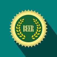 Green beer bottle cap icon, flat style vector