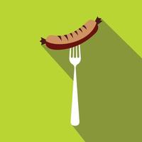Sausage on a fork flat icon, flat style vector
