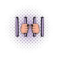 Man behind jail bars icon, comics style vector