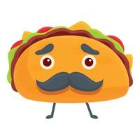 Taco with mustache icon, cartoon style vector