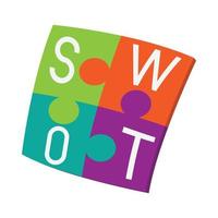 Four pieces colorful SWOT puzzle icon vector