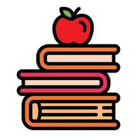 manzana en el icono de la pila de libros, estilo de esquema vector