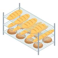 icono de estante de pan de fábrica de panadería, estilo isométrico vector