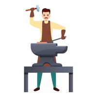 Blacksmith working hard icon, cartoon style vector