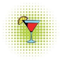copa de martini con icono de cóctel rojo, estilo cómic vector