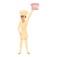 Confectioner give cake icon, cartoon style vector