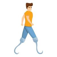 Boy with legs prothesis icon, cartoon style vector