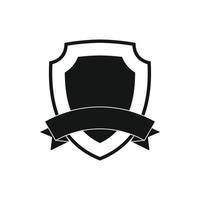 Black shield with ribbon icon, simple style vector
