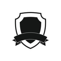 Black shield with ribbon icon, simple style vector