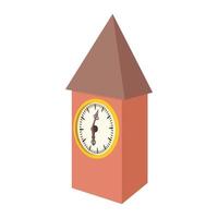 Vintage wooden clock icon, cartoon style vector