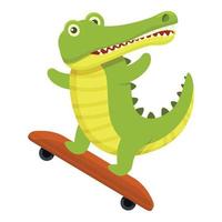 Crocodile skateboard icon, cartoon style vector