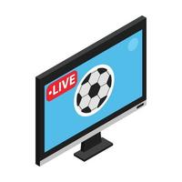 partido de fútbol en la transmisión en vivo de tv icono isométrico 3d vector