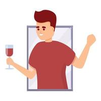 Alcohol online party icon, cartoon style vector