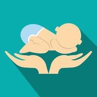 pequeño bebé en manos de la madre icono plano vector