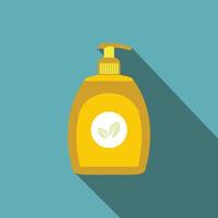 Yellow plastic bottle with liquid soap flat icon vector