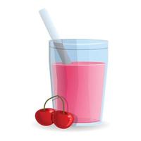 Cherry smoothie glass icon, cartoon style vector