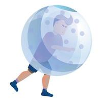 Zorb soccer player icon, cartoon style vector