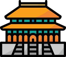 palacio histórico de la ciudad prohibida china - icono de contorno lleno vector