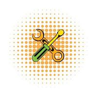 Screwdriver and spanner comics icon vector