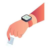 icono de reloj inteligente nfc, estilo isométrico vector