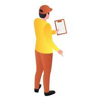 Postman giving clipboard to signature icon, isometric style vector