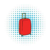 Red travel suitcase icon, comics style vector