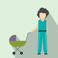 Mother with baby in stroller flat icon vector
