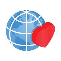 Heart of globe 3d isometric icon vector