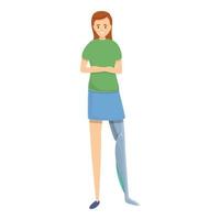 mujer sonriente con icono de pierna artificial, estilo de dibujos animados vector