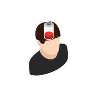 Man with low battery icon, isometric 3d style vector